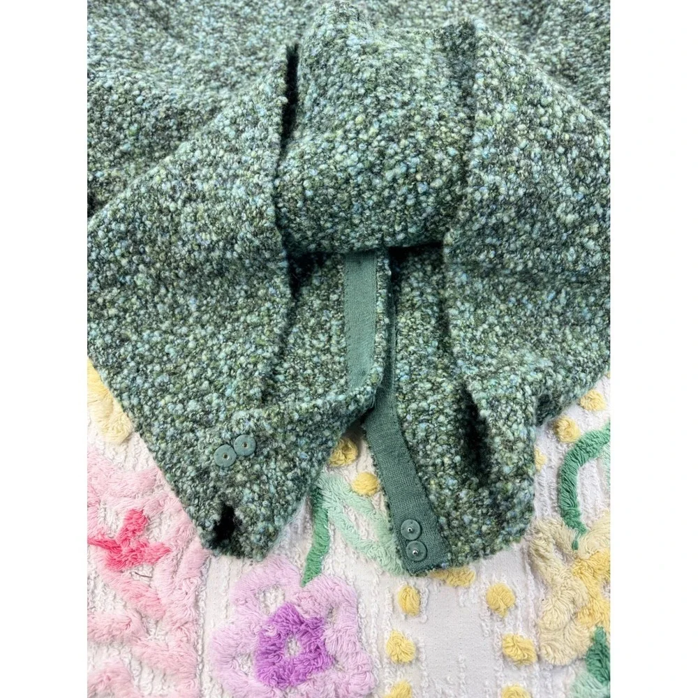 Talbots Green Blue Boucle Wool Blend Snap Front Cardigan Sweater Womens XL